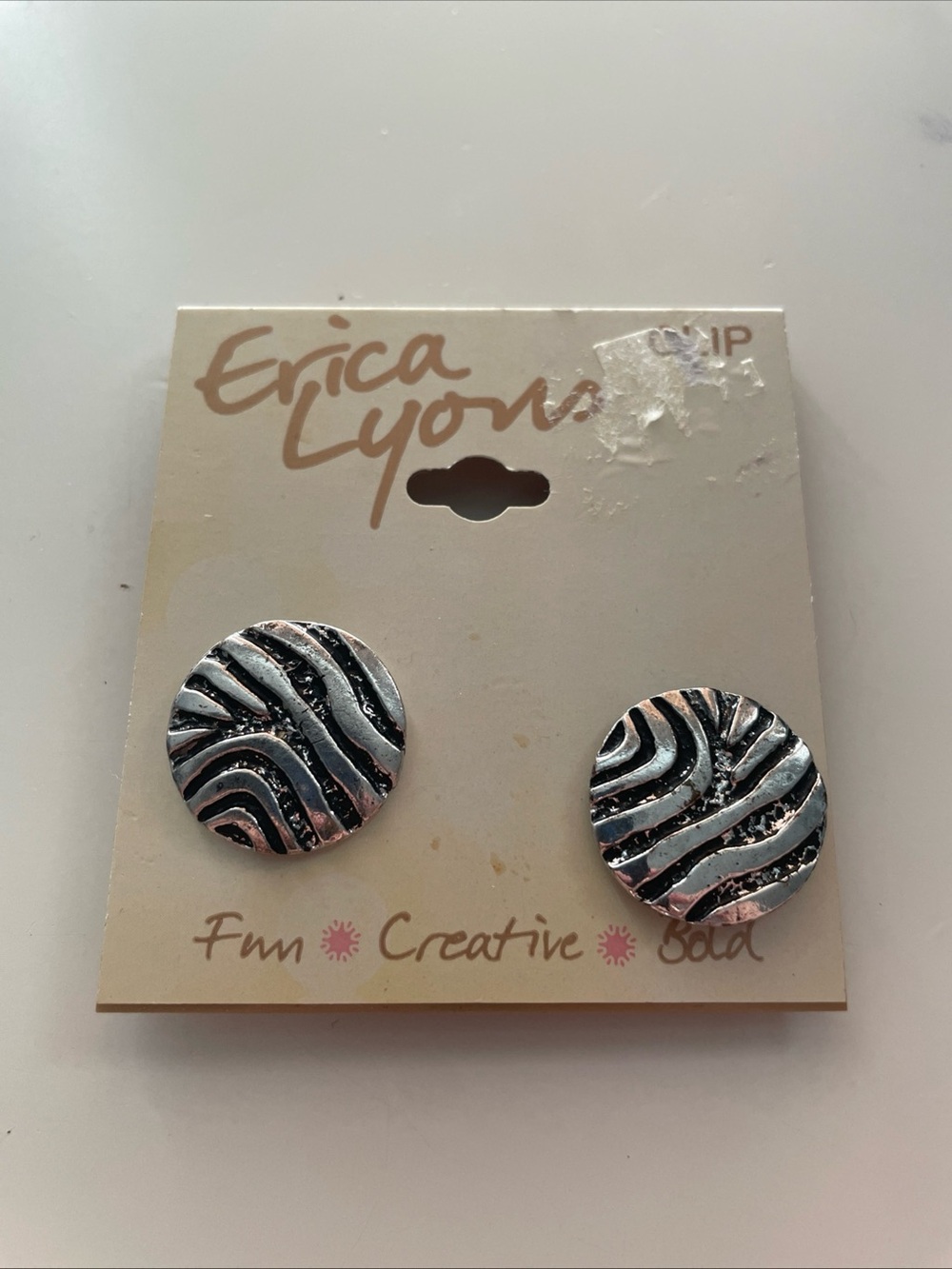 Brand New Erica Lyons Earrings Round Black & White Circular Clip On Earrings